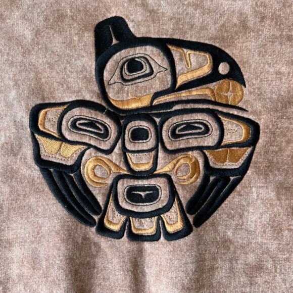 FUZZY STONEWASH Indigenous Eagle Native American Brown Pullover Sweatshirt Large - Picture 3 of 4
